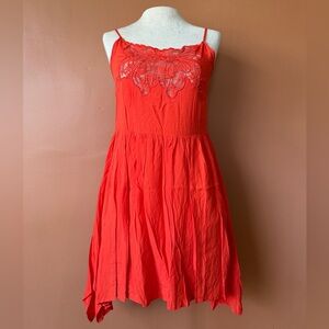 Entro Vibrant Coral Red Lace Handkerchief Hem Sundress Medium M